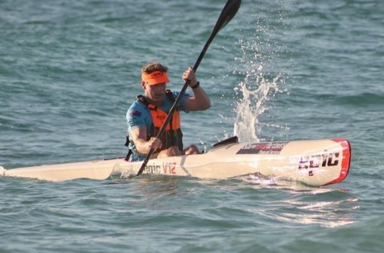 Pete Flockart paddling an Epic V12 surfski